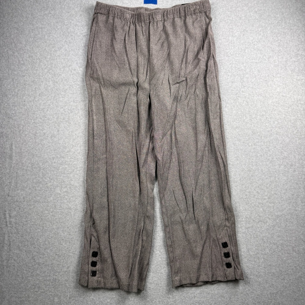 Alfred Dunner Pants Womens 12 Gray Santa Barbara Button Hem Wide Leg Relaxed NEW